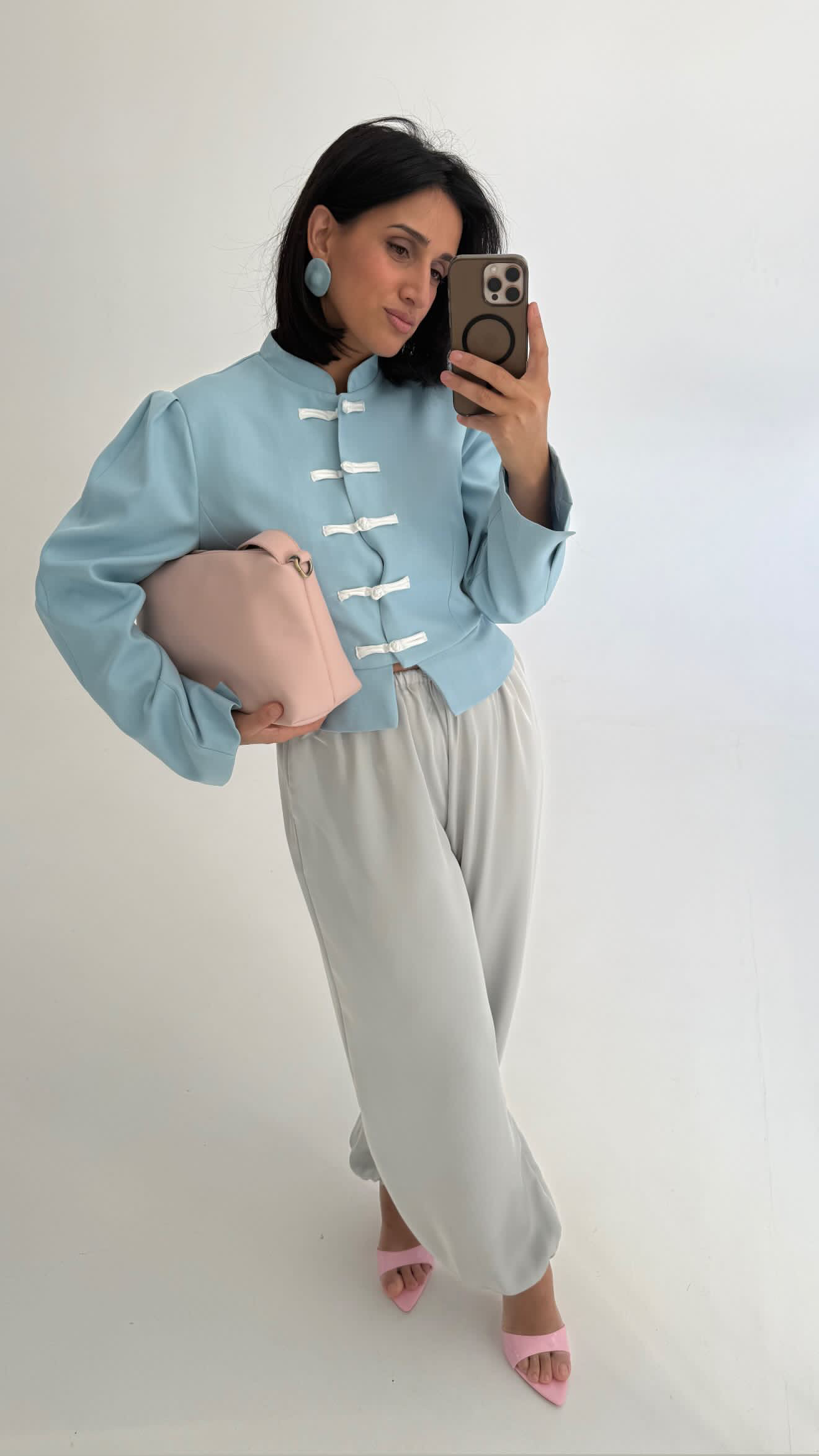 Жакет голубой мандарин